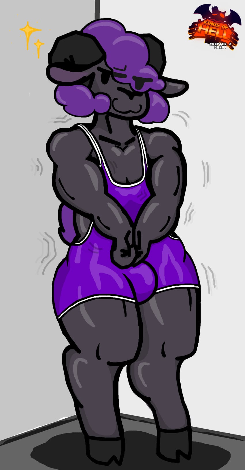 bare_chest chubby confidently_naked digital_drawing_(artwork) furry kings_of_hell manygeesen muscular_male pose sheep wrestling_outfit