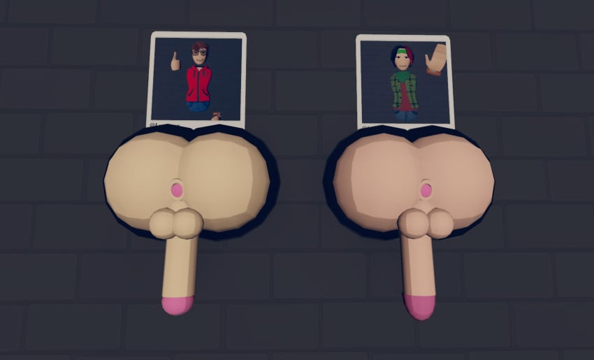 2boys 3d anus ass ass_focus balls game_cg game_screenshot gay glory_hole glory_wall light-skinned_male male male_only penis presenting_anus presenting_hindquarters rec_room recroom recroom-nsfw stuck stuck_in_wall