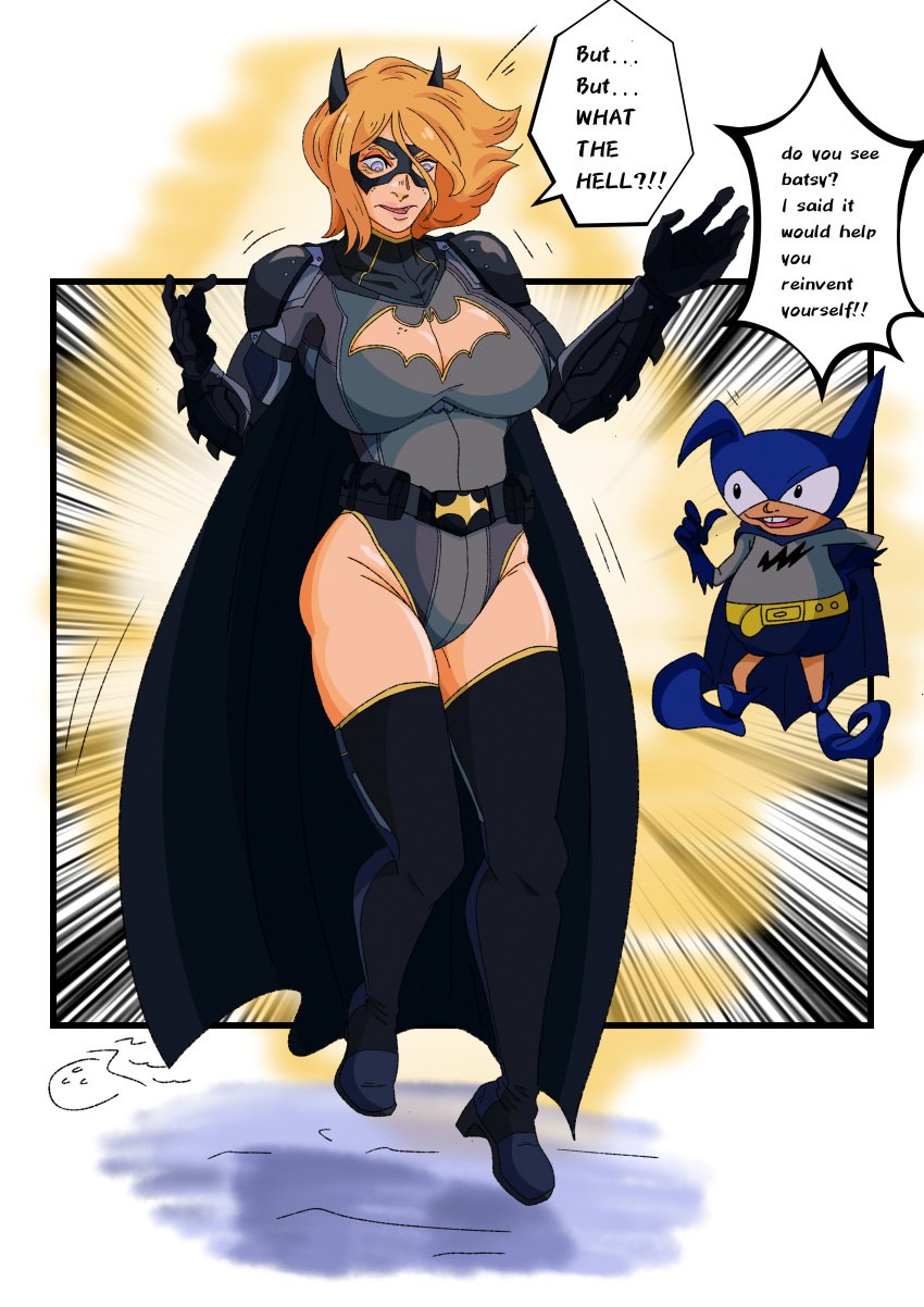 1girls bat_costume bat_cowl bat_symbol batman batmite batsuit big_ass big_breasts big_butt black_cape blonde_female blonde_hair blonde_hair_female blue_eyes bob_cut breasts breasts_bigger_than_head bruce_wayne bubble_ass bubble_butt cape cleavage cleavage_cutout cleavage_window dc dc_comics dialogue dialogue_bubble domino_mask exposed_thighs female female_focus gauntlets gender_transformation genderswap_(mtf) hourglass_figure jmermelade karen_starr kryptonian male_to_female power_girl rule_63 superheroine text text_bubble thick thick_ass thick_legs thick_thighs thigh_highs transformation wide_hips