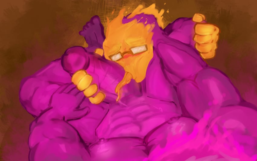 _ssatoh cock dick digital_media_(artwork) fire glasses grillby grillby_(underfell) grillby_au handjob male/male male_only nipples sucking_penis tongue tongue_out underfell undertale undertale_(series)