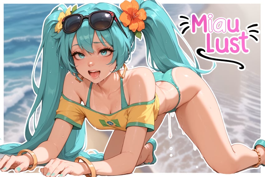 beach brazilian_miku excited female_masturbation fingering hatsune_miku hentai masturbation miaulust