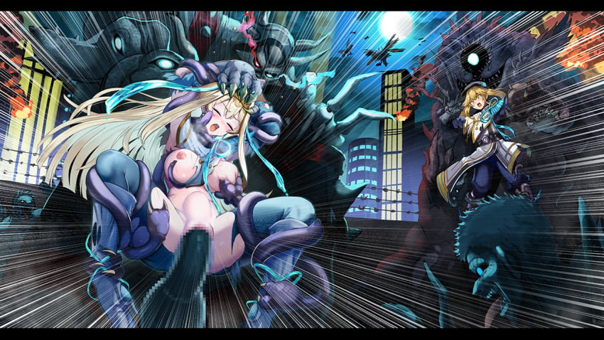 2girls arms_tied artist_name artist_request blonde_hair breasts building building_destruction buildings captured captured_heroine censored censored_penis city city_background city_destruction cityscape clothed_female_nude_male clothing defeated defeated_heroine exosister_asophiel exosister_gibrine exosister_irene exosister_sophia exosisters heavy_breathing interspecies interspecies_sex large_breasts long_hair monster multiple_boys multiple_monsters nipples nun penetration penetration_from_behind penis_in_pussy pussy rape raped_by_monster ripped_clothing ripped_pants shredded_clothes spread_legs spreading stomach stomach_bulge tentacle tentacle_rape tentacle_sex torn_clothes torn_clothing yu-gi-oh!