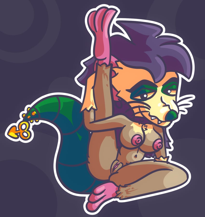 black_hair breasts digital_media_(artwork) feet female fur genitals green_tail hair hi_res humanoid looking_at_viewer mammal murid murine nipples nude pink_nipples pussy rat redeye_samurai_(artist) rodent simple_background smile solo tail