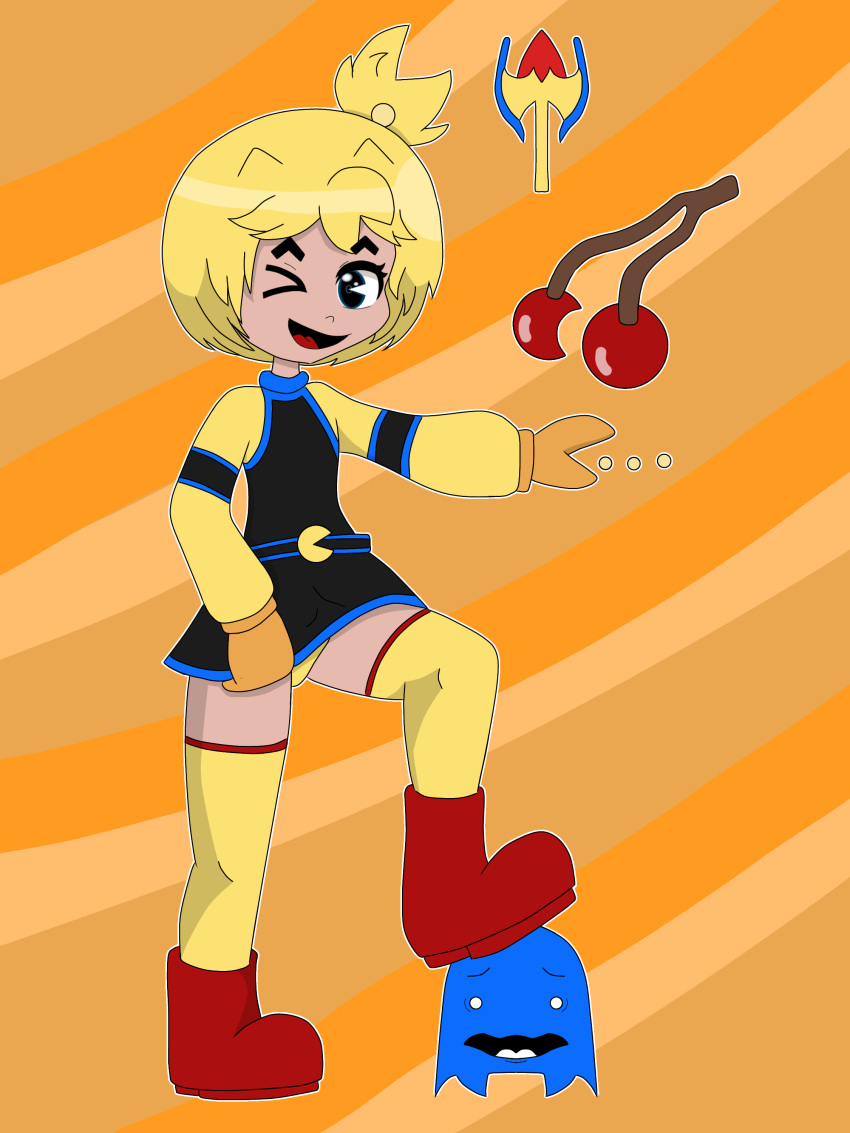 female gjinka humanization humanized pac-man pac-man_(series) pac-man_eyes paccu-maniko_(xusisidie) personification xusisidie