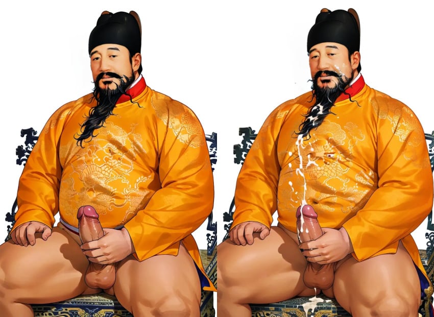 ai_generated bara chinese_clothes chinese_male chubby_male cum emperor historical_porn history male masturbation penis royal