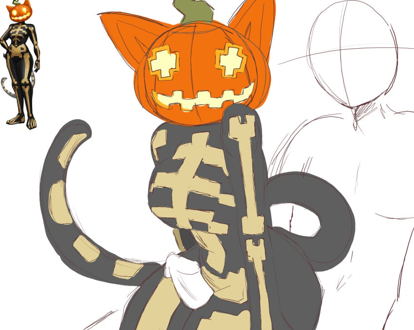 cat_ears fortnite fortnite:_battle_royale pumpkin_cat_(fortnite) pumpkin_head request sketch stupidroach thigh_job thighs