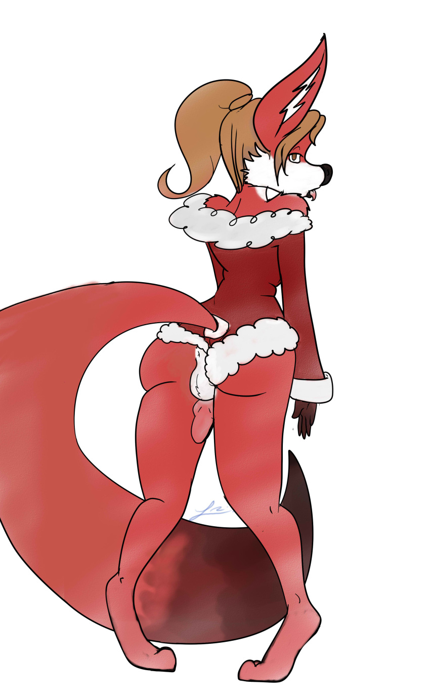 anthro anus ass canine christmas clothed clothing fox girly holidays male mammal penis radicalweegee scarlet_svobodova solo