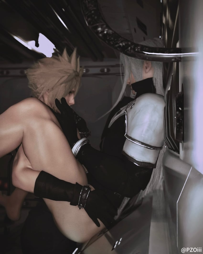 2boys 3d against_wall anal anal_sex ass blonde_hair bottomless clothed cloud_strife cuffs femboy final_fantasy final_fantasy_vii final_fantasy_vii_remake gay gay_sex gloves legs_apart legs_up light-skinned_male long_hair male/male pauldrons pzoiii sephiroth sex silver_hair spiky_hair square_enix tagme thighs villain yaoi