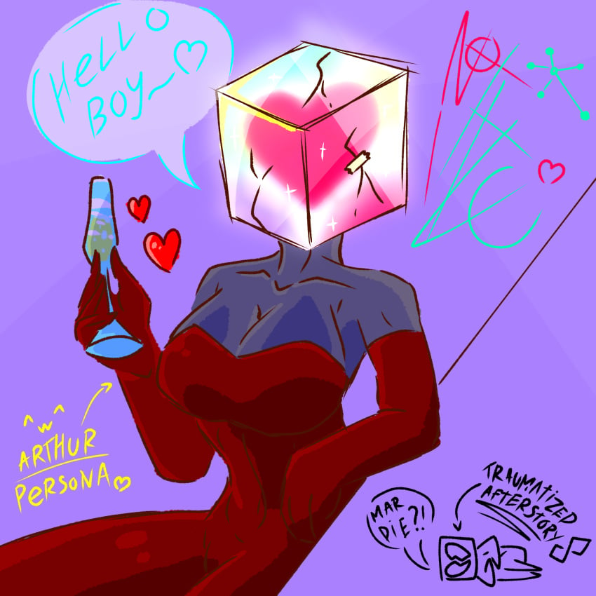 ! !? <3 2024 2d ? ^w^ alcohol alcoholic_drink arms artist_logo artist_name artist_signature breasts broken_heart cleavage color cracks cube cube_head dialogue dress drink fetal_position formal gildedguy glass gloves grey_body grey_skin heart hearts hi_res highres hyuns_dojo long_gloves lying lying_down lying_on_side medium_breasts not_tlc oc one_arm_up original_character red_dress red_gloves self_insert self_upload signature sitting skin sparkle sparkles speech_bubble spoilers tape text traumatized watermark wine_glass