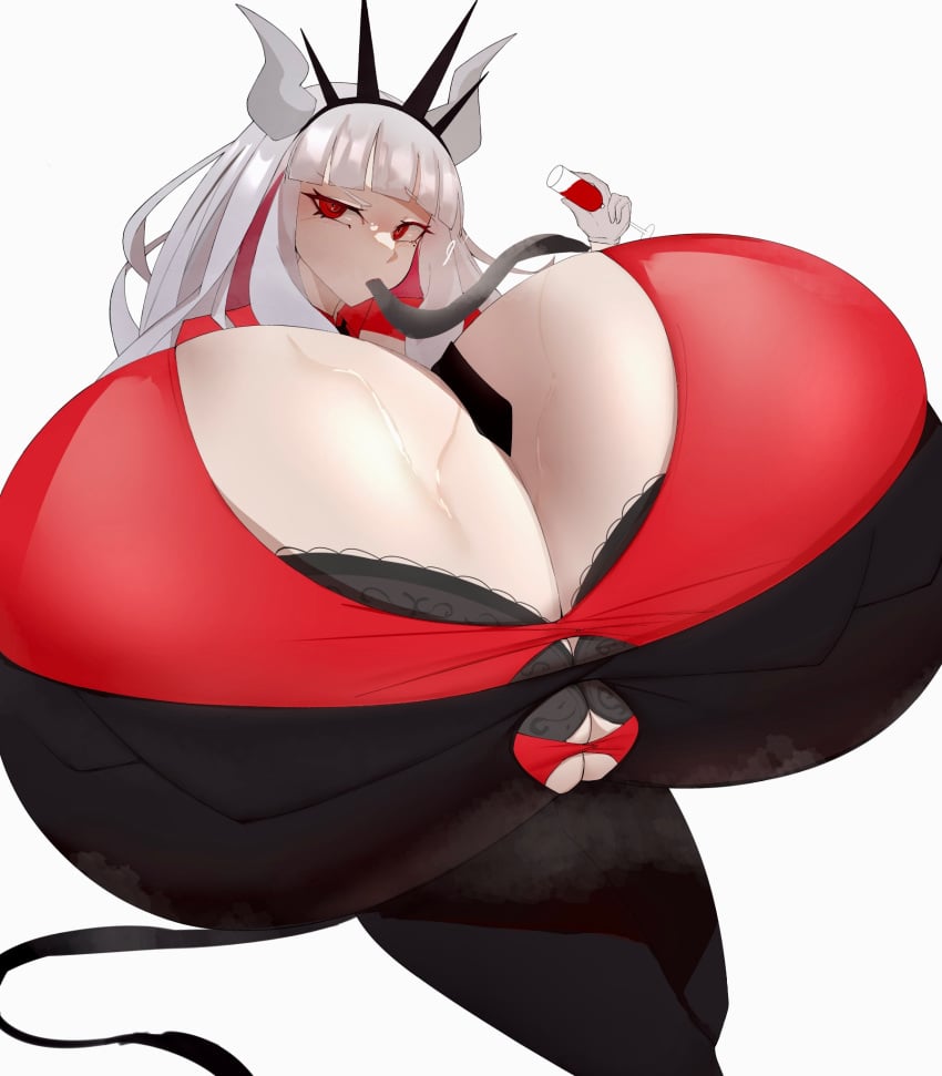 1girls breast_expansion breast_inflation breasts dadada_53 enormous_breasts female helltaker hyper_breasts inflation lucifer_(helltaker)