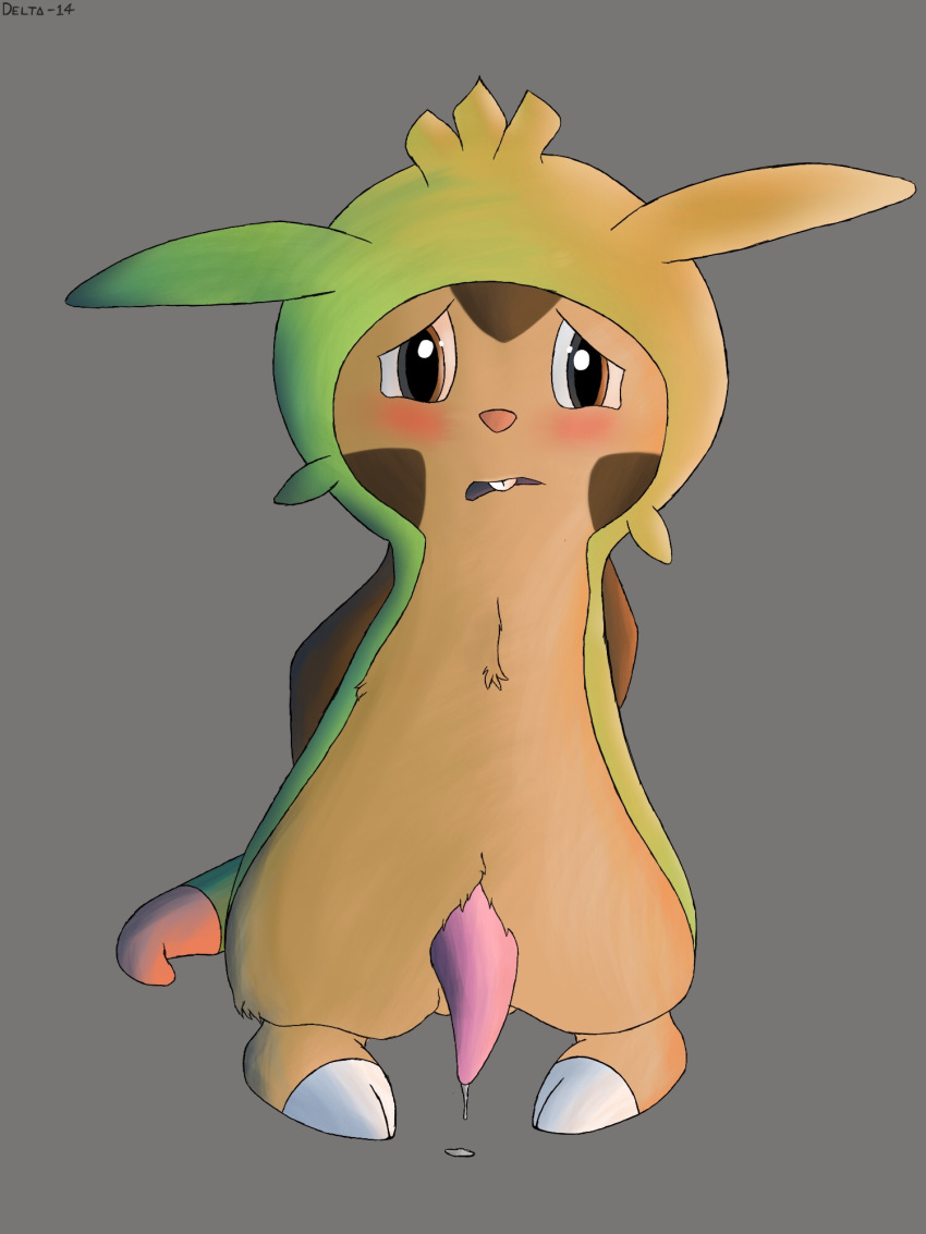 007delta blush brown_fur buckteeth chespin erection feral front_view fur looking_at_viewer male male_only nintendo penis plain_background pokemon precum presenting shy solo tapering_penis video_games