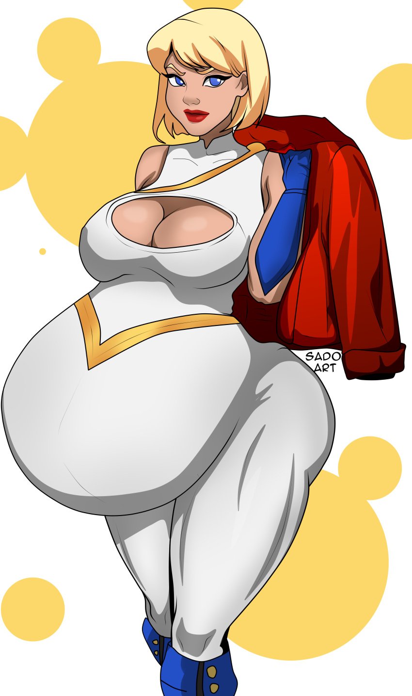 1girls belly big_belly big_breasts blonde_hair breasts cleavage dc dc_comics female huge_breasts kara_zor-l karen_starr power_girl pregnant sado_art solo superman_(series)