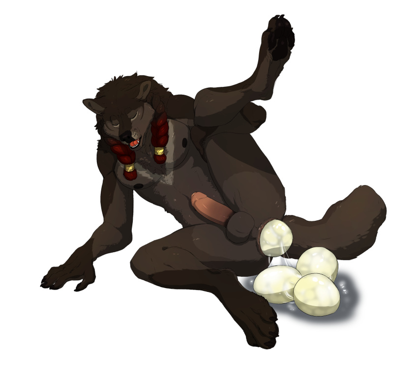 1boy alpha_channel anthro ass avernus_kinsley balls canine creepycoon egg egg_laying fur hair human_genitalia male male_only mammal nipples nude open_mouth penis plain_background solo transparent_background were werewolf wolf