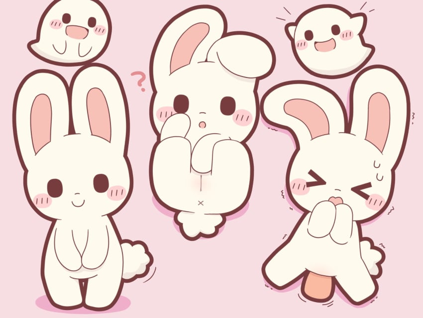 anthro blush chibi duo female genitals hi_res lagomorph leporid male male/female mammal onebchan open_mouth oyasumiusagi penetration pussy rabbit