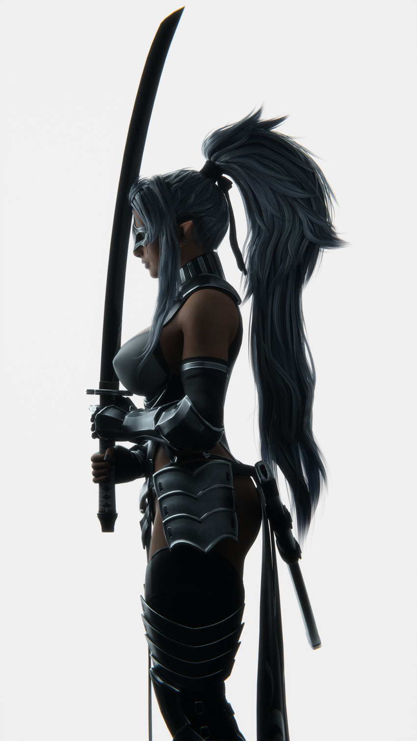 3d 3d_(artwork) akidia big_breasts dark-skinned_female dark_elf dark_elf_blader dark_skin elf elf_female grey_hair original original_character original_characters ryanreos solid_color_background tagme white_background