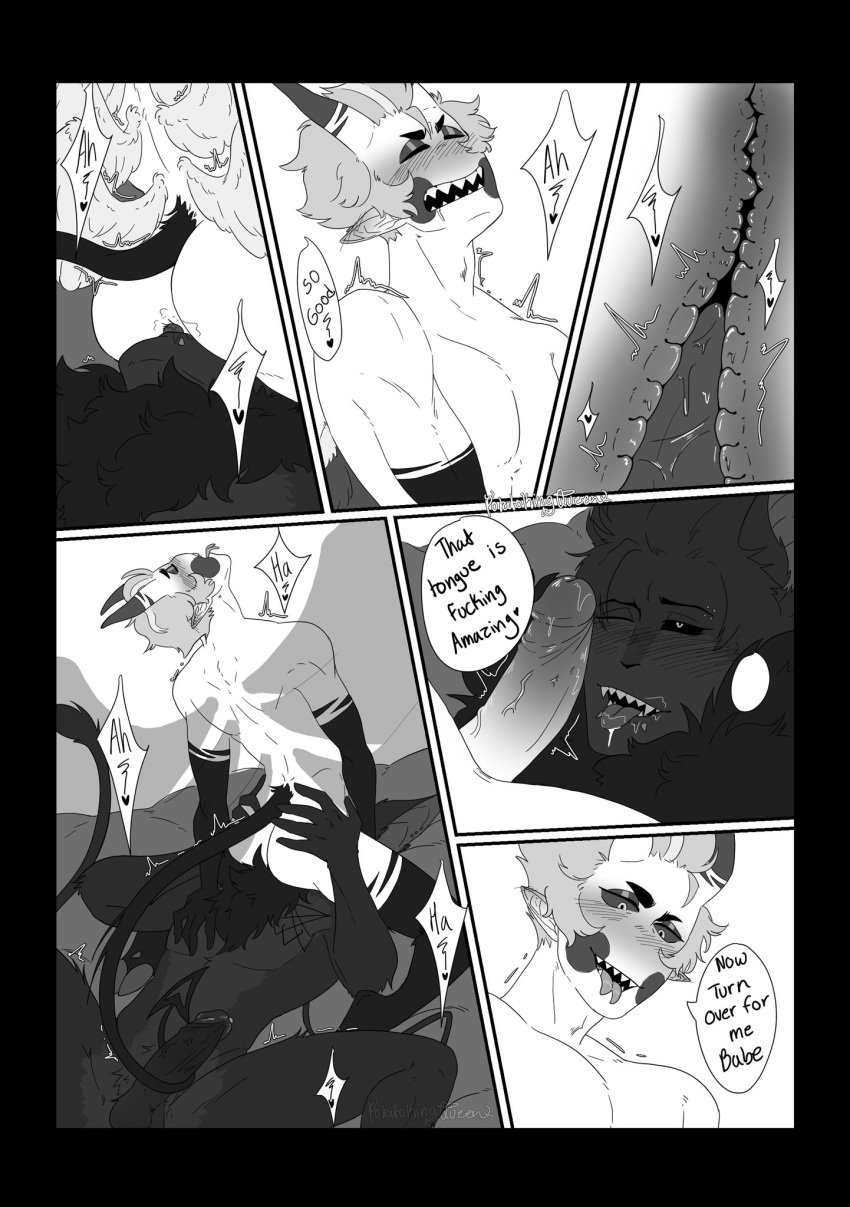 2boys age_difference aiden_(hazbin_hotel) anatomically_correct angel_wings ass ass_focus ass_grab comic comic_page comic_strip drool drooling facesitting gay gay_sex hazbin_hotel internal_view lucifer_morningstar_(hazbin_hotel) male male/male male_only monster_dilf muscles muscular original_character rimming rimming_male spade_tail toned_body toned_male tongue tongue_in_anus traditional_art traditional_media_(artwork) wings