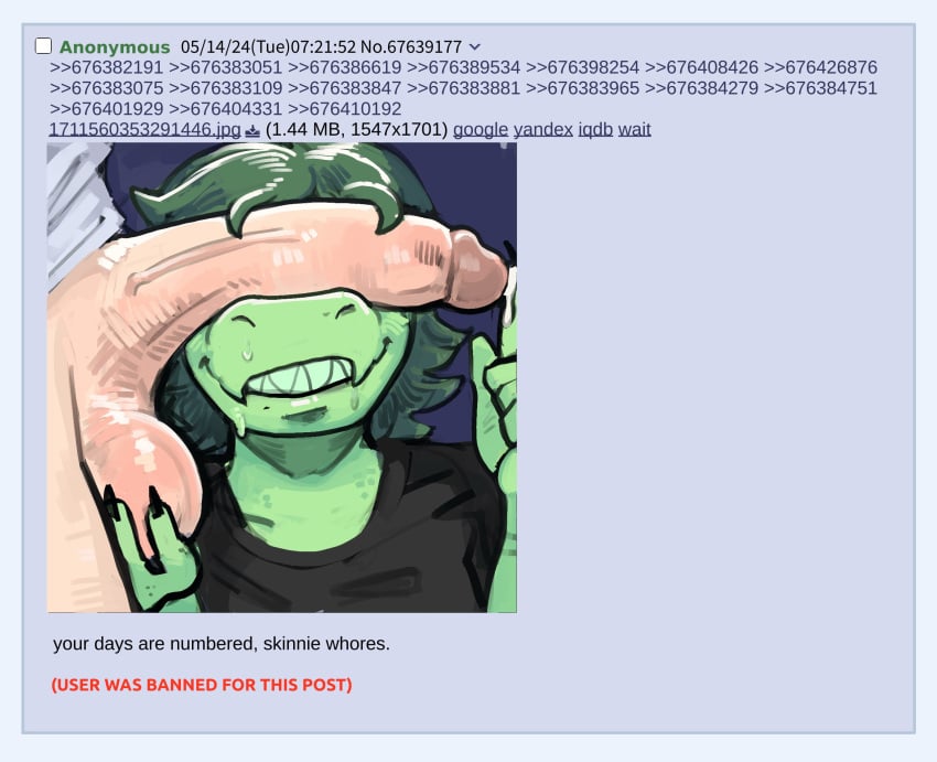 4chan anthro anthro_on_human ball_fondling balls baryonyx black_nails bodily_fluids can't_see_the_haters cavemanon_studios claws clothed clothing colored_nails covering covering_eyes covering_face dinosaur duo female fondling genital_fluids genitals green_body green_hair green_text grin hair hi_res human human_on_anthro i_wani_hug_that_gator! imminent_fellatio imminent_oral imminent_sex inco_(iwhtg) latchk3y long_hair male mammal meme nails olivia_halford penis penis_on_face precum reptile scalie screencap_redraw sharp_teeth smile spinosaurid teeth theropod