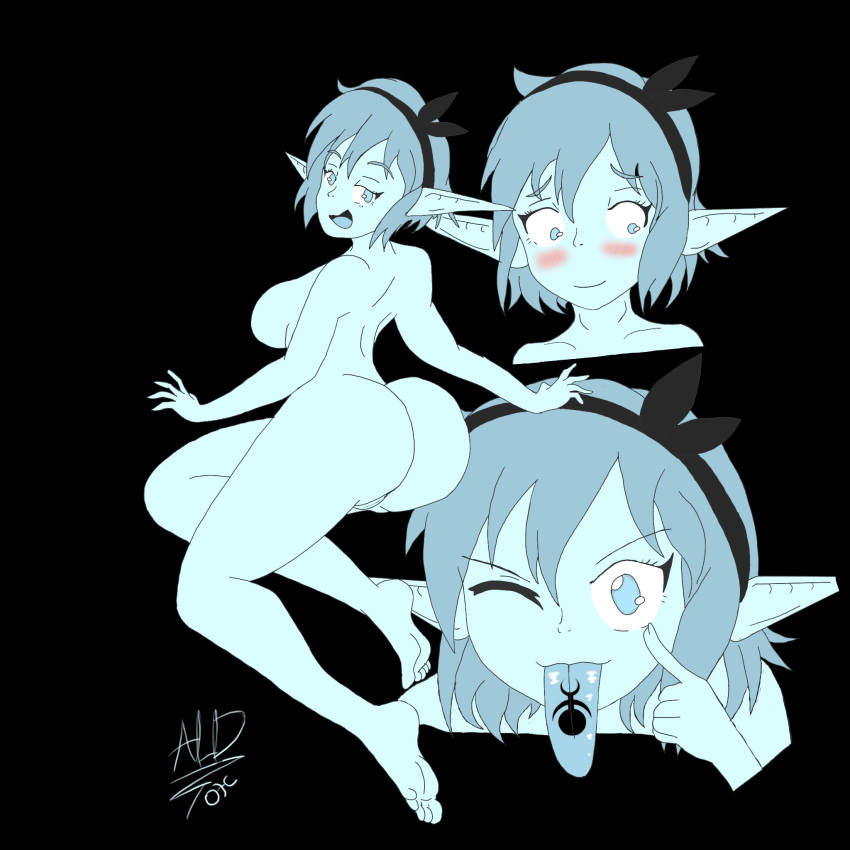 abyssallorddiscordia barefoot blue_tongue blush female ghost ghost_girl long_tongue spirit undead