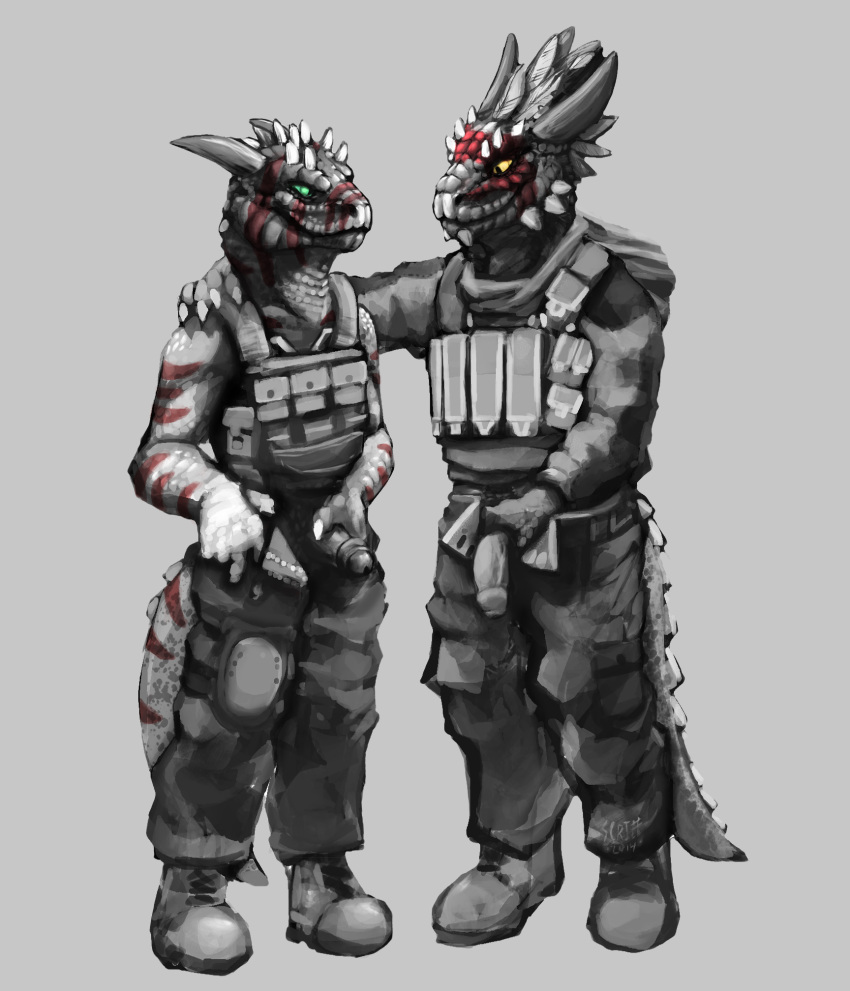 2014 anthro argonian boots clothed clothing couple duo feathers flaccid half-dressed horn lizard male male_only military multiple_males muscles pants penis reptile sairaks scalie scritt skyrim spykezap the_elder_scrolls topless uncut uniform video_games yaoi