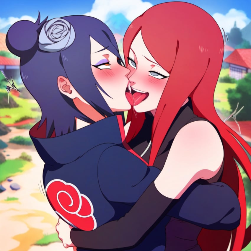 ai_generated blush_lines french_kissing kissing konan kushina_uzumaki long_hair milf naruto naruto_(series) naruto_shippuden powerhouserift red_hair saliva_string tongue_kiss tongue_touching_another's_tongue tongues_touching uzumaki_kushina yuri