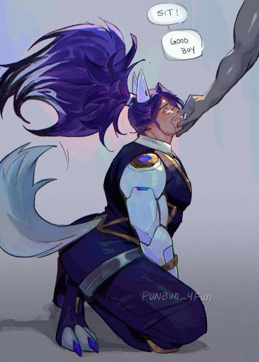 anima_squad_series battle_wolf_yasuo good_boy league_of_legends male male_only muscular muscular_male paws punbun_4fun purple_hair solo_focus submissive submissive_male tail thick_thighs wolf_boy wolf_ears wolf_tail yasuo