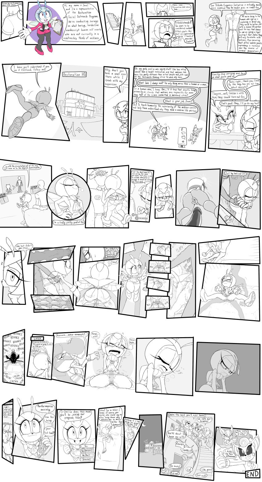 absurd_res anthro archie_comics blush bodily_fluids building cassia_the_pronghorn clipboard clove_the_pronghorn desk duo eyewear female furniture glasses hb_lint hi_res human human_penetrating idw_publishing jewel_the_beetle male male/female mammal penetration racism sega sonic_(series) sonic_the_hedgehog_(archie) sonic_the_hedgehog_(comics) sonic_the_hedgehog_(idw) sonic_the_hedgehog_(series) suicidal sweat table vaginal_penetration verbal_abuse wings