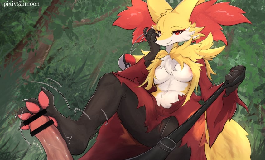 2024 4_toes anthro anthro_focus anthro_on_male black_body black_fur brown_body brown_fur censor_bar censored claws cute_fangs delphox digital_media_(artwork) duo erection feet female female_anthro female_focus foot_fetish foot_play footjob fur generation_6_pokemon genitals hi_res human human_on_anthro humanoid_genitalia humanoid_penis ineffective_censorship interspecies kemono looking_at_viewer male male/female mammal multicolored_body multicolored_fur nintendo pawpads paws penis pokemon pokemon_(species) pokephilia pussy red_body red_fur sex solo_focus toe_claws toes white_body white_fur yellow_body yellow_fur yimoon640