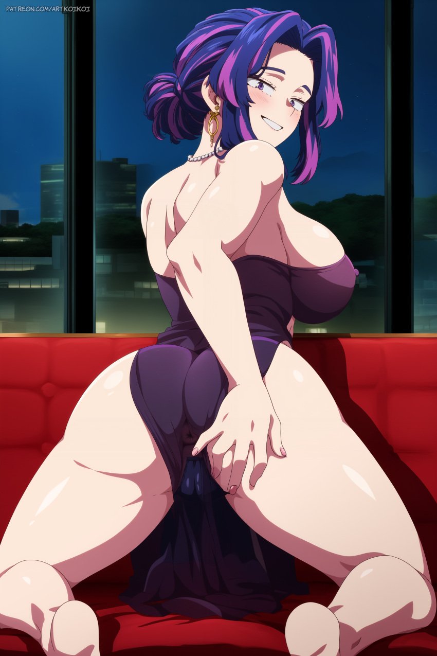 1female 1girls ai_generated anus anus_visible_through_clothes artkoikoi ass back_view big_breasts boku_no_hero_academia breasts commentary_request dress english_commentary female hi_res highres koikoi lady_nagant light-skinned_female light_skin multicolored_hair my_hero_academia nipples nipples_visible_through_clothing pussy pussy_visible_through_clothes rear_view solo solo_female tied_hair very_high_resolution