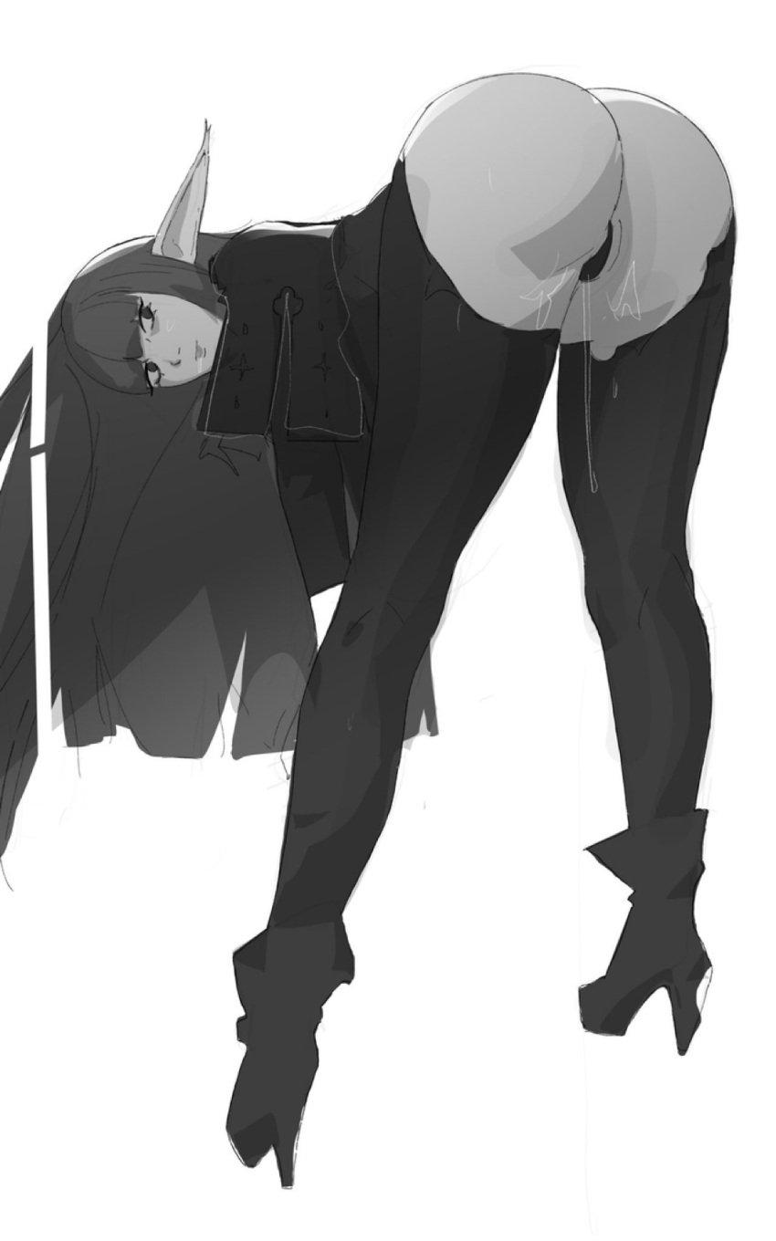 1girls 2024 ass atlus bent_over black_and_white dripping dripping_pussy eiselin_hulkenberg elf elf_ears grayscale greyscale hulkenberg looking_back metaphor:_refantazio mostly_clothed panties partially_clothed presenting presenting_hindquarters ripped_clothing ripped_pants sega showing_ass showing_off showing_pussy solo solo_female thong usurper2001 wet wet_pussy