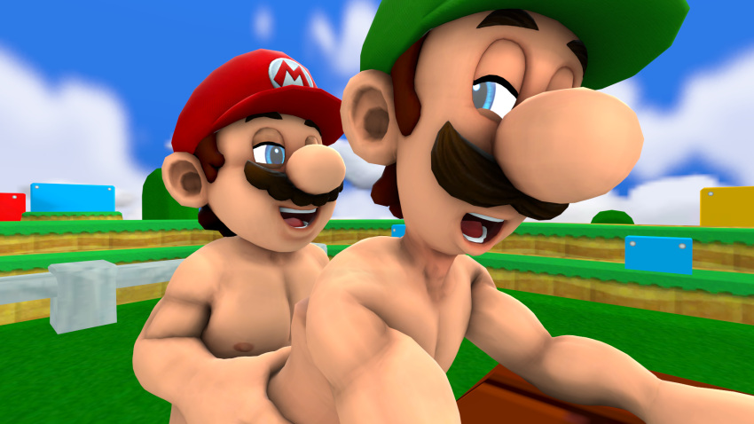 2boys 3d anal anal_sex gay incest luigi male male/male male_only mario mario_(series) naked nude outdoors sfm source_filmmaker supaphreak super_mario_bros. toony toony_face yaoi