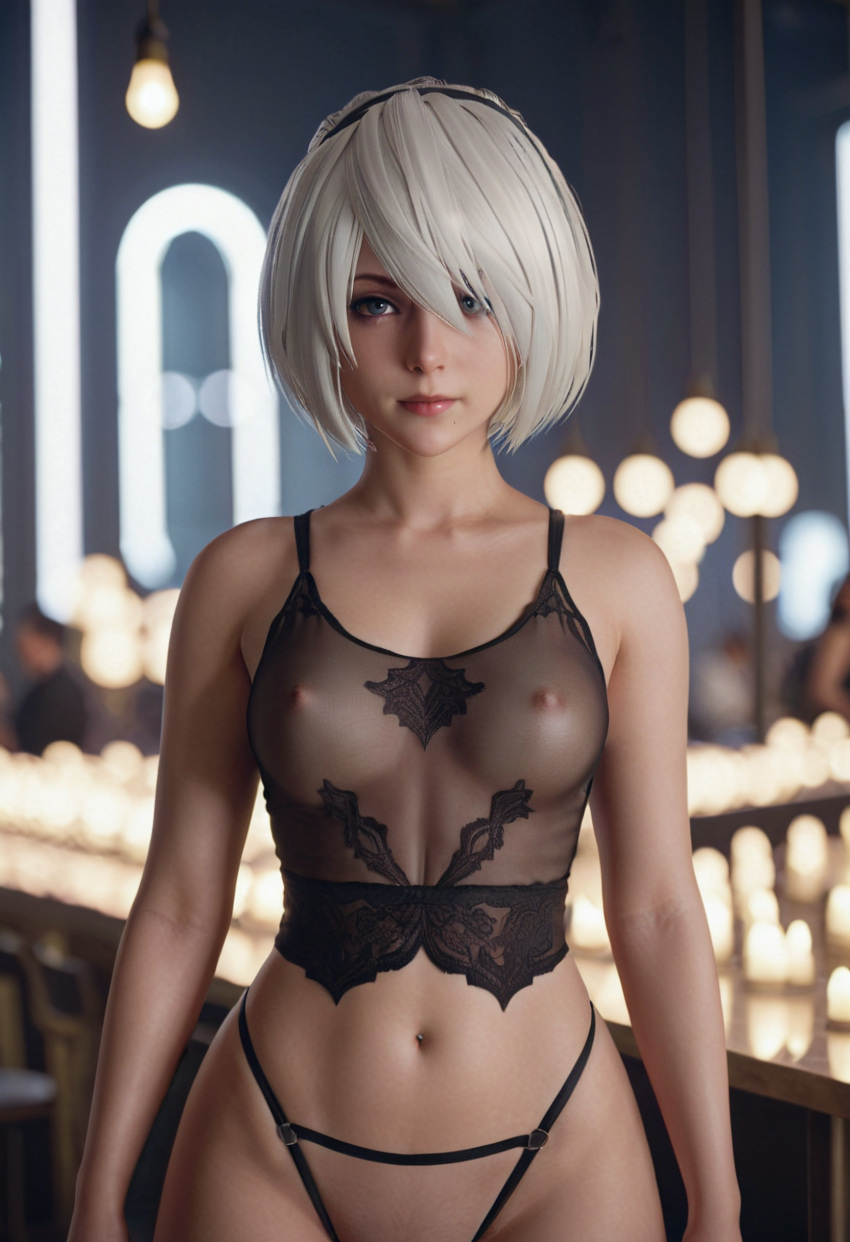 1female 1girl 1girls 1woman 3d female female_focus female_only nier nier:_automata nipples_visible_through_clothing petite petite_body petite_female see-through see_through_clothing short_hair video_game video_game_character video_game_franchise video_games yorha_2b