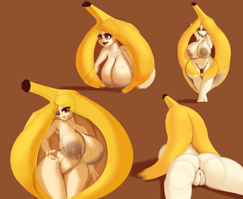 1girls ass banana breasts dibujosv12 flora_fauna fruit_humanoid nipples pussy