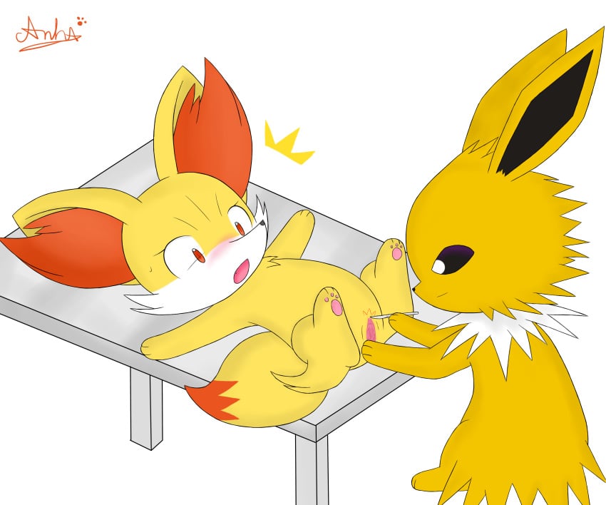 blush circumcision crystaltail duo eeveelution female fennekin feral jolteon male nintendo paws pokemon pokemon_(species) pussy scalpel surgery video_games