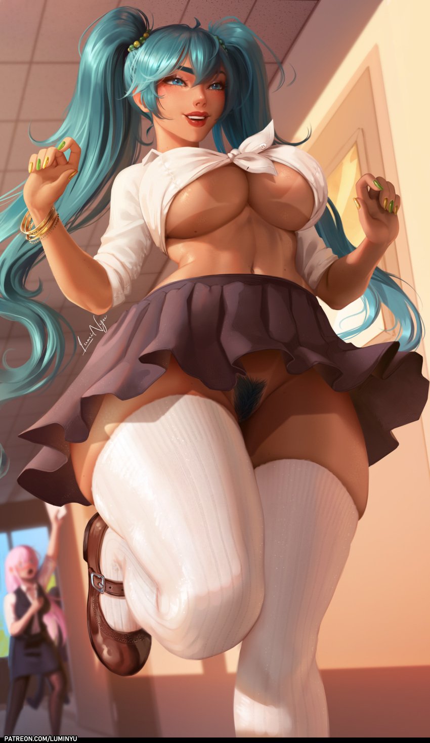 2020s 2024 2girls absurd_res absurdres athletic athletic_female bangs big_breasts big_thighs black_pantyhose black_skirt black_vest blue_eyes blue_hair blue_pubic_hair blush blushed bottomless bottomless_female bracelet bracelets brazilian brazilian_female brazilian_miku breasts brown_shoes busty clothed clothed_female clothing cute cute_face dark-skinned_female dark_skin female female_focus female_only female_pubic_hair fingernails fit fit_female footwear fully_clothed fully_clothed_female genitals green_nail_polish green_nails hairy_pussy hallway hatsune_miku high_resolution highres hips huge_breasts large_breasts large_filesize latin_american_hatsune_miku_(meme) long_hair long_twintails luminyu megurine_luka multicolored_nail_polish multicolored_nails nail_polish navel no_panties no_underwear open_mouth_smile open_smile open_vest pantyhose patreon_username perky_breasts pink_hair pinup pubic_hair pussy red_lips red_lipstick school shirt shoes skirt slim_girl slim_waist smile smiling socks stockings stomach tanline tanlines thick_thighs thighhigh_socks thighs thunder_thighs thunderthighs tied_shirt toned toned_body toned_female toned_stomach twintails underboob vagina very_high_resolution vest vocaloid voluptuous voluptuous_female white_shirt white_socks white_stockings wide_hips yellow_nail_polish yellow_nails