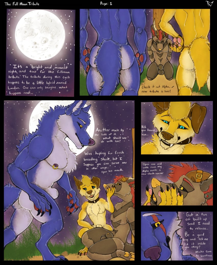 absurd_res animal_genitalia animal_penis anthro ass balls canid canine canine_genitalia canine_penis canis collar comic comic:full_moon_tribute dragon fellowwolf full_moon genitals group herm hi_res hybrid intersex jax_the_alpha(fellowwolf) landon_(fellowwolf) looking_at_another male maleherm mammal moon multi_panel mythological_canine mythological_creature mythological_scalie mythology night nipple_piercing nipples nude penis piercing ryan_the_omega(fellowwolf) scalie scar sheath size_difference text trio were werecanid werecanine werewolf wolf