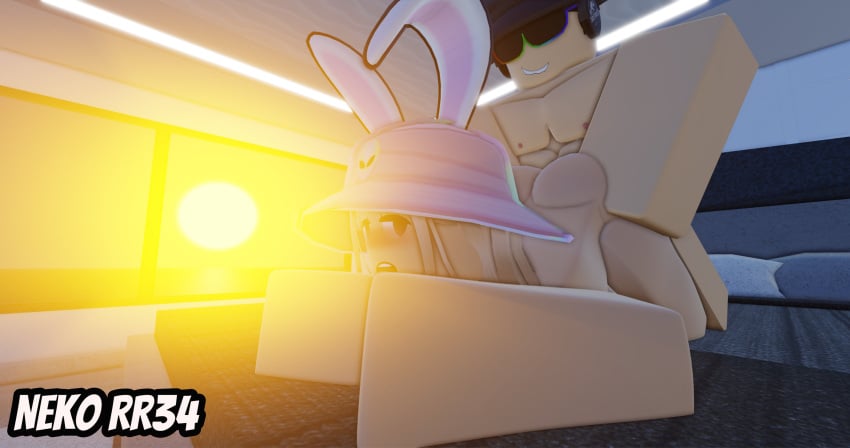 1boy 1girls 3d big_ass blush guy_on_top jack-o_pose neko_rr34 roblox roblox_studio robloxian sunset tagme