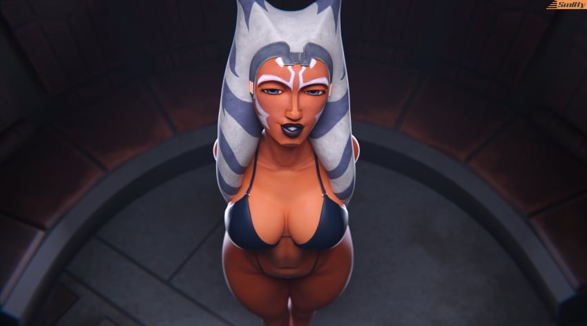 1girls ahsoka_tano alien_girl big_breasts bikini curvy_figure female female_only high-angle_view smitty34 solo star_wars star_wars:_the_clone_wars togruta voluptuous