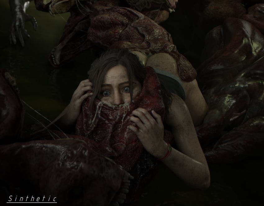 1girls 3d ass blender blender_(software) brown_hair captured claire_redfield cum cum_in_ass cum_in_mouth cum_in_pussy dirty eyes_open face_latch forced forced_oral g-adult guro interspecies interspecies_impregnation interspecies_pregnancy interspecies_sex monster multiple_monsters rape resident_evil resident_evil_2 resident_evil_2_remake restrained sewer sinthetic