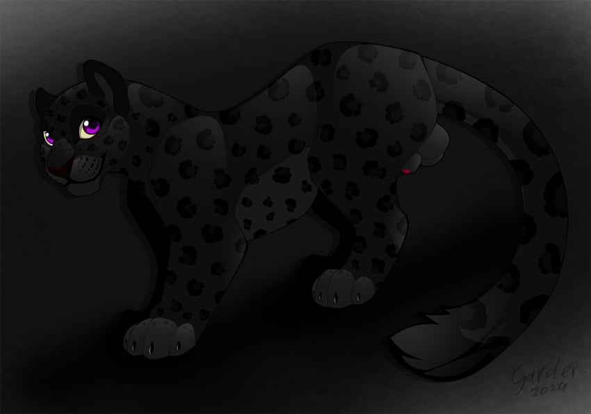 2024 animal_genitalia balls big_eyes black_body black_fur claws digital_drawing_(artwork) digital_media_(artwork) felid feral fur gard3r genitals happy jaguar looking_at_viewer male mammal markings pantherine penis penis_tip purple_eyes sheath signature simple_background smile smiling_at_viewer solo spots spotted_body spotted_fur standing tail