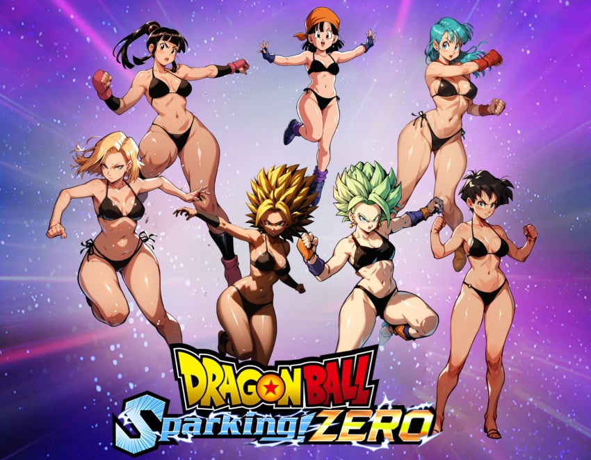 android_18 anime bikini bulma_briefs caulifla chichi dragon_ball dragon_ball_super fighting game gaming girl girls kale_(berserker) pan_(dragon_ball) sexy_pose super_saiyan videl