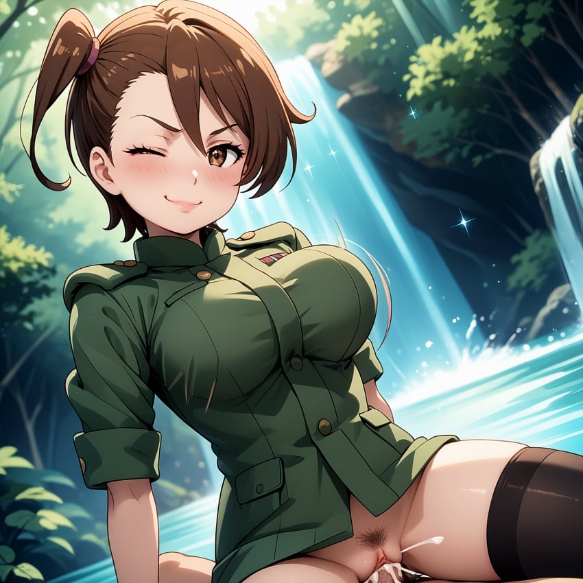 ai_generated cum cum_in_pussy cum_inside gate_-_jieitai_ka_no_chi_nite_kaku_tatakaeri kuribayashi_shino large_breasts military_uniform payop pony_diffusion_xl pov stockings vaginal_penetration vaginal_sex winks