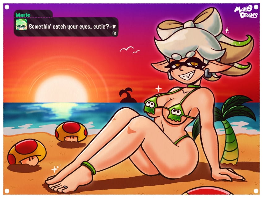 ass big_ass big_breasts bikini breasts earrings fat_ass grey_hair large_breasts light-skinned_female marie_(splatoon) marodraws splatoon tentacle_hair thick_thighs thin_waist wide_hips