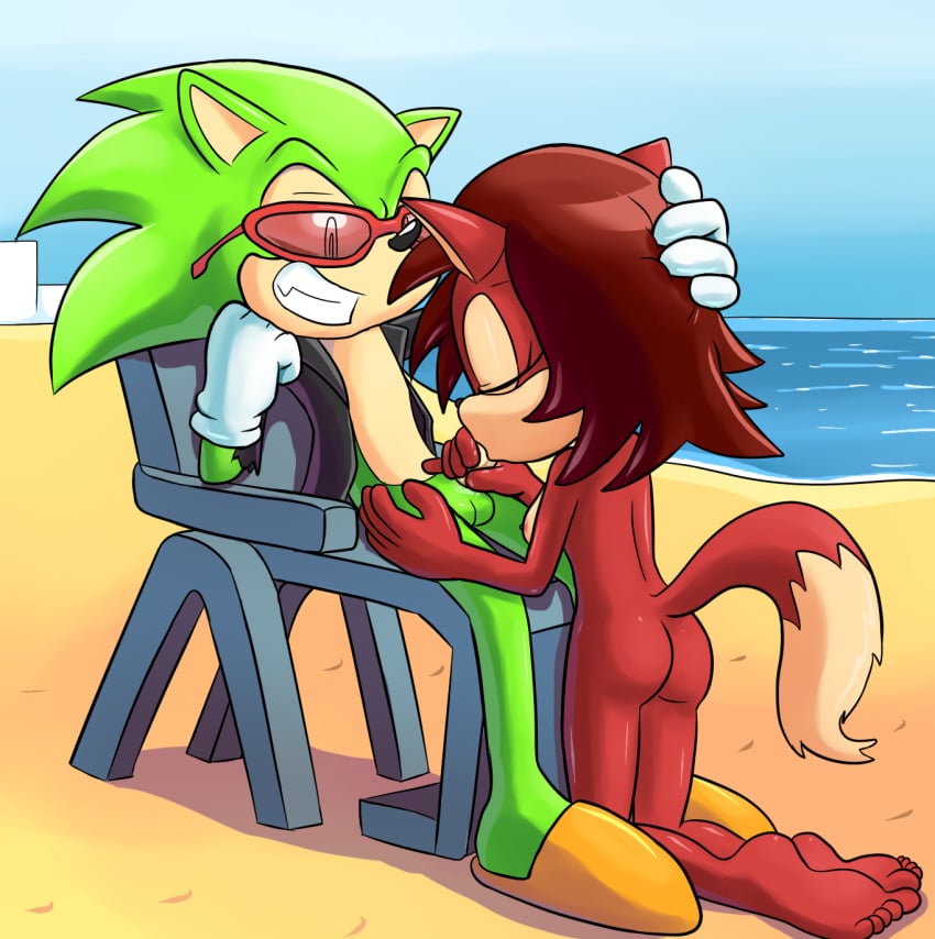 anthro ass breasts canine duo fellatio female fiona_fox fox goshaag grin hedgehog male mammal nude oral penis scourge_the_hedgehog sega sex sonic_(series) straight sucking