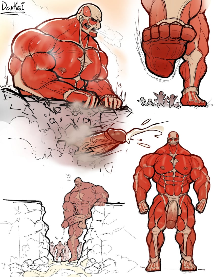 attack_on_titan balls colossal_titan cum darkai dripping_cum erection feet humanoid macro male_only micro muscular muscular_male nude penis shingeki_no_kyojin