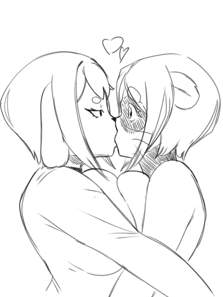 anthro comic elastigirl_(cosplay) heart isabella_(yonstar_estudios) jxzuke lesbian_kiss milf mochi_(jxzuke) no_color short_hair yonstar_studios yuri