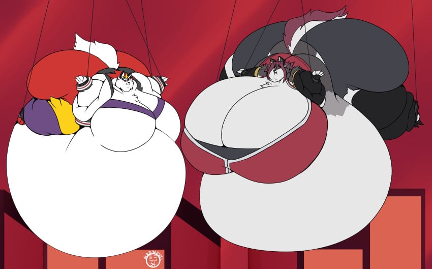 2girls bbw big_ass big_breasts breasts bubble_butt cinderace cleavage female furry hellhound huge_ass huge_breasts hyper_belly inflation mad_n_evil overweight pokemon pokemon_(species) tagme thick_thighs weight_gain wide_hips