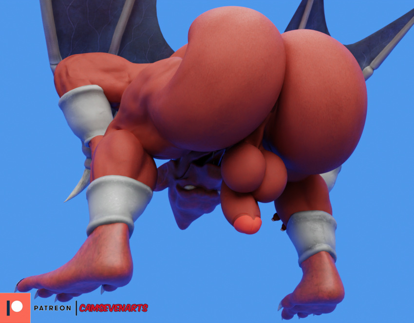 3d_(artwork) anklet anus ass balls bent_over big_butt blender_(artwork) bracelet camseven capcom demon demon's_crest digital_media_(artwork) empty_eyes firebrand gargoyle gargoyle's_quest genitals ghosts_'n_goblins hi_res huge_butt humanoid_genitalia humanoid_penis humanoid_pointy_ears jewelry male male_only marvel_vs._capcom_infinite membrane_(anatomy) membranous_wings muscular nude patreon penis presenting presenting_hindquarters rear_view red_arremer red_body simple_background solo wings