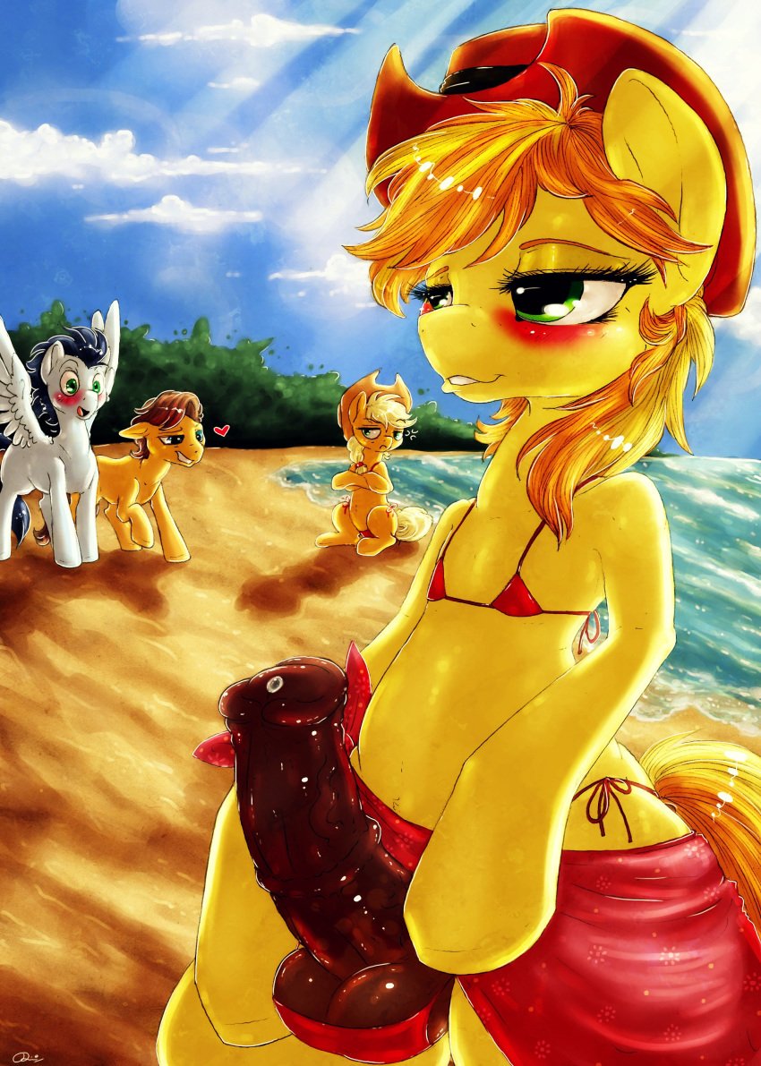 1girls 2014 3boys anatomically_correct anatomically_correct_penis animal_genitalia applejack_(mlp) balls beach braeburn braeburn_(mlp) caramel_(mlp) dimwitdog earth_pony equine erection female femboy feral friendship_is_magic girly group hasbro heart horse horsecock male male_focus mammal my_little_pony pegasus penis pony seaside soarin_(mlp) solo_focus wings wonderbolts_(mlp)