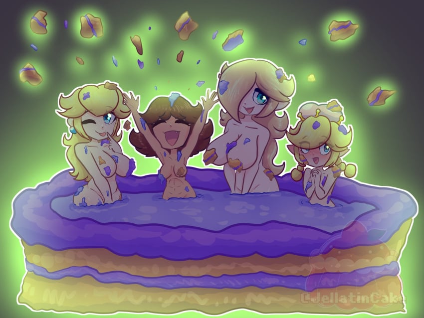 4girls breasts cake female jellatincake mario_(series) nude peachette princess_daisy princess_peach princess_rosalina tagme