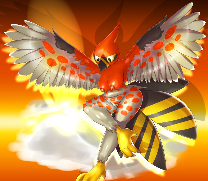 2014 anthro anthrofied areola avian beak big_breasts bird breasts chubby elpatrixf feathers female hi_res nintendo nipples nude pokemon pokemon_(species) pussy solo talonflame video_games wings